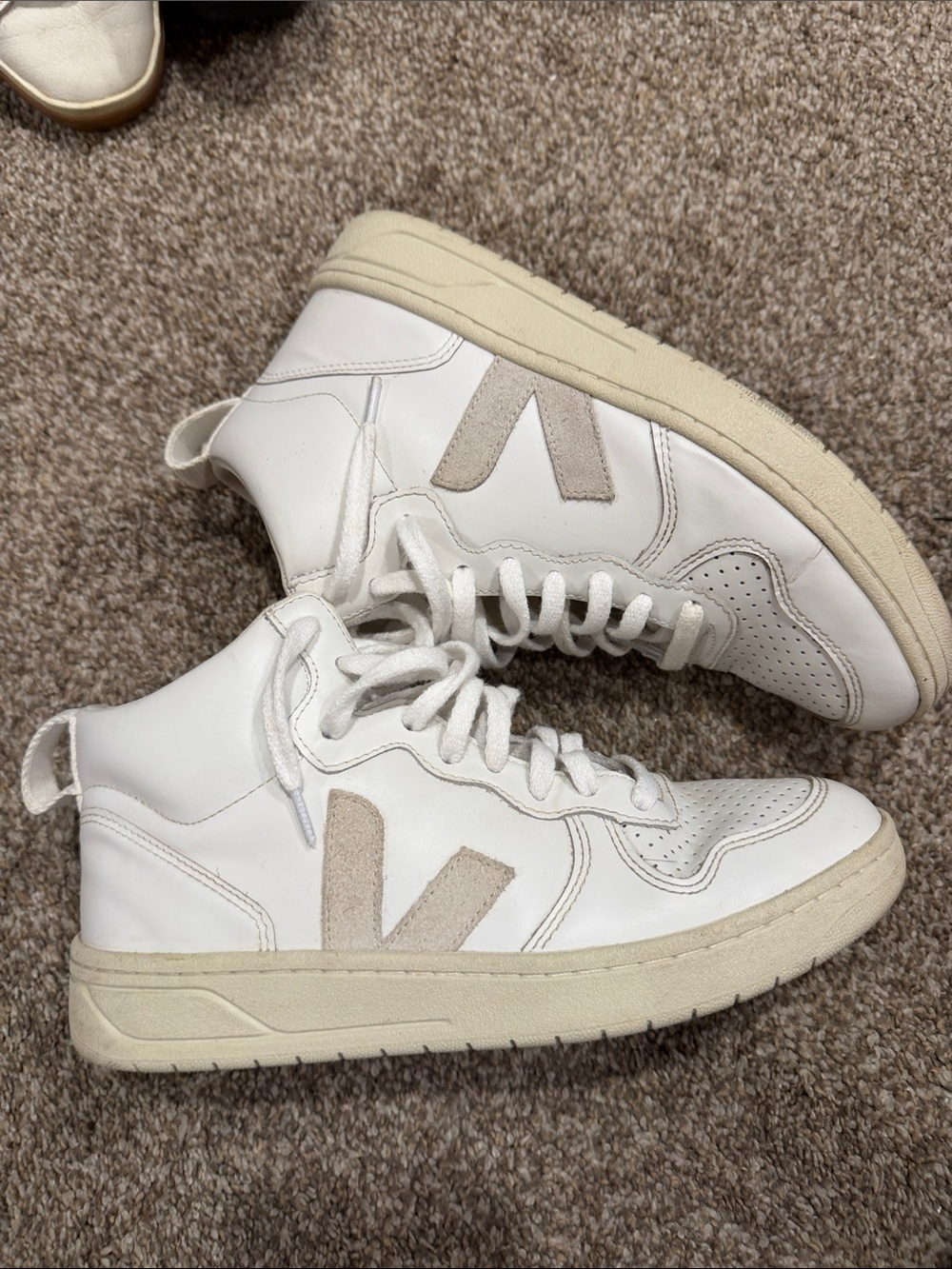 Veja White High-Top Sneakers with Beige Accents